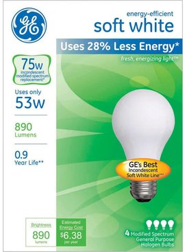 GENERAL ELECTRIC GE ENERGY EFFICIENT SOFT WHITE 53W 4/PK