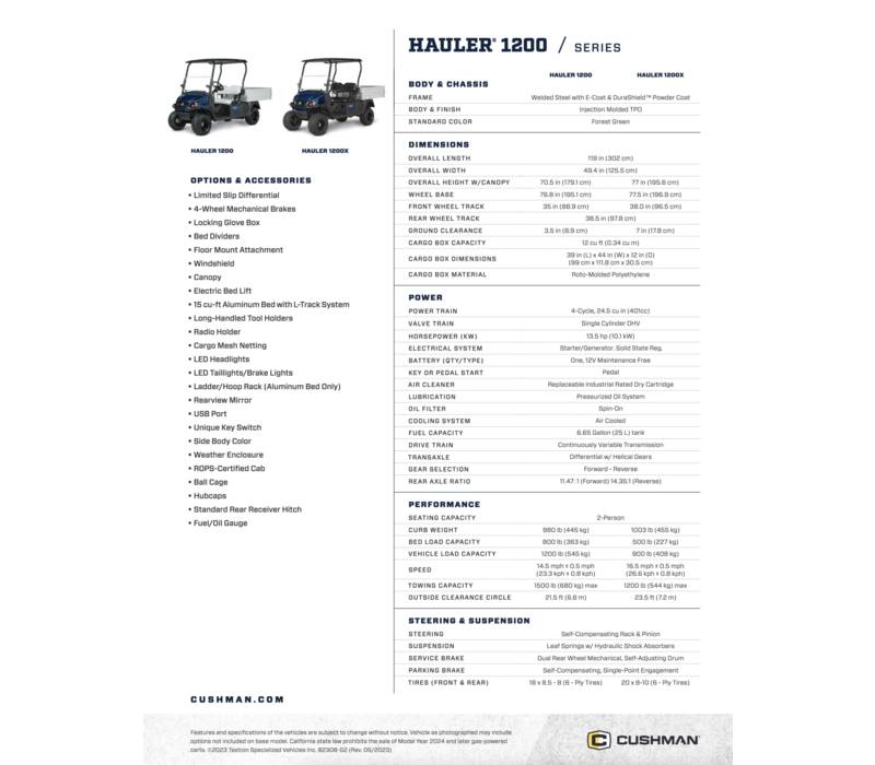 2025 CUSHMAN HAULER 1200X EFI
