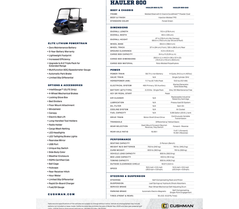 2026 CUSHMAN HAULER 800 - ELITE  2.2 (BRIGHT WHITE)