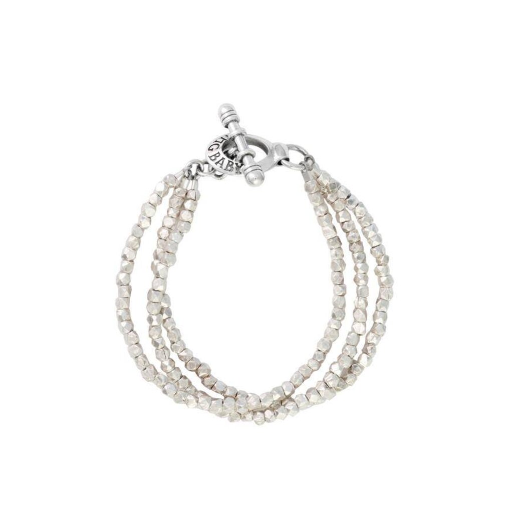King Baby Three Strand Silver Bead Bracelet with Clasp