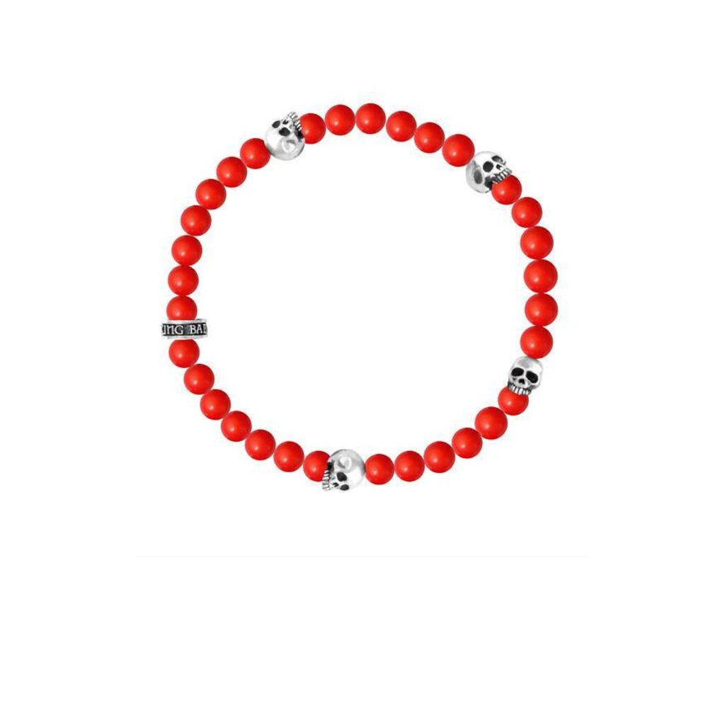 King Baby 6mm Red 4 Skull Coral bead bracelet