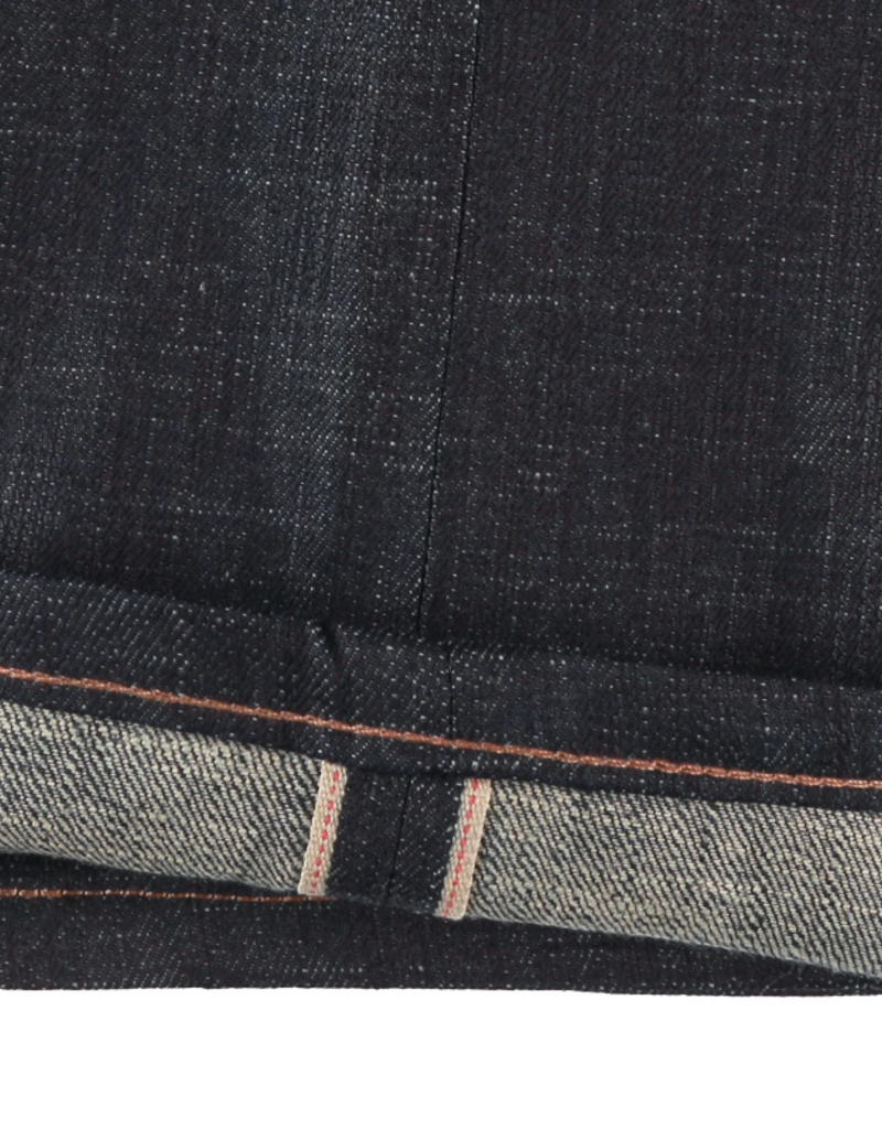 slub stretch selvedge with beige weft