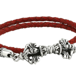 King Baby Double Wrap Red Leather Braid Twin Vajra Clasp