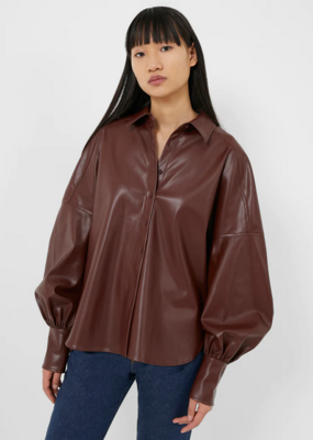 French Connection French Connection Vegan Leather Puff Sleeve Blouse