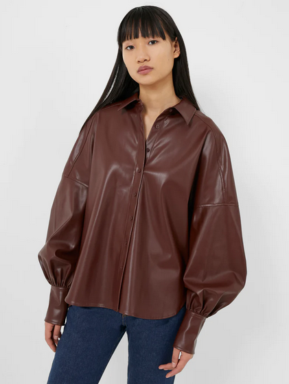 French Connection French Connection Vegan Leather Puff Sleeve Blouse