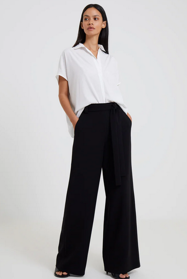 Black High Waist Belted Tapered Trousers