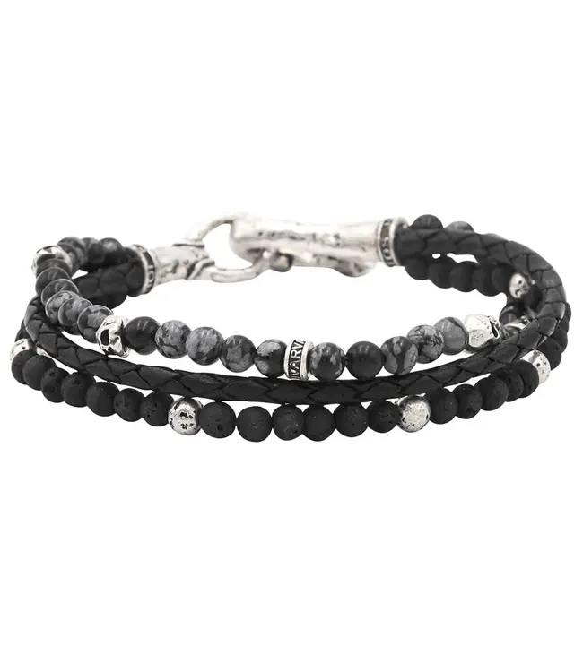 John Varvatos John Varavtos Triple Strand /Obsidian Bead Braclet