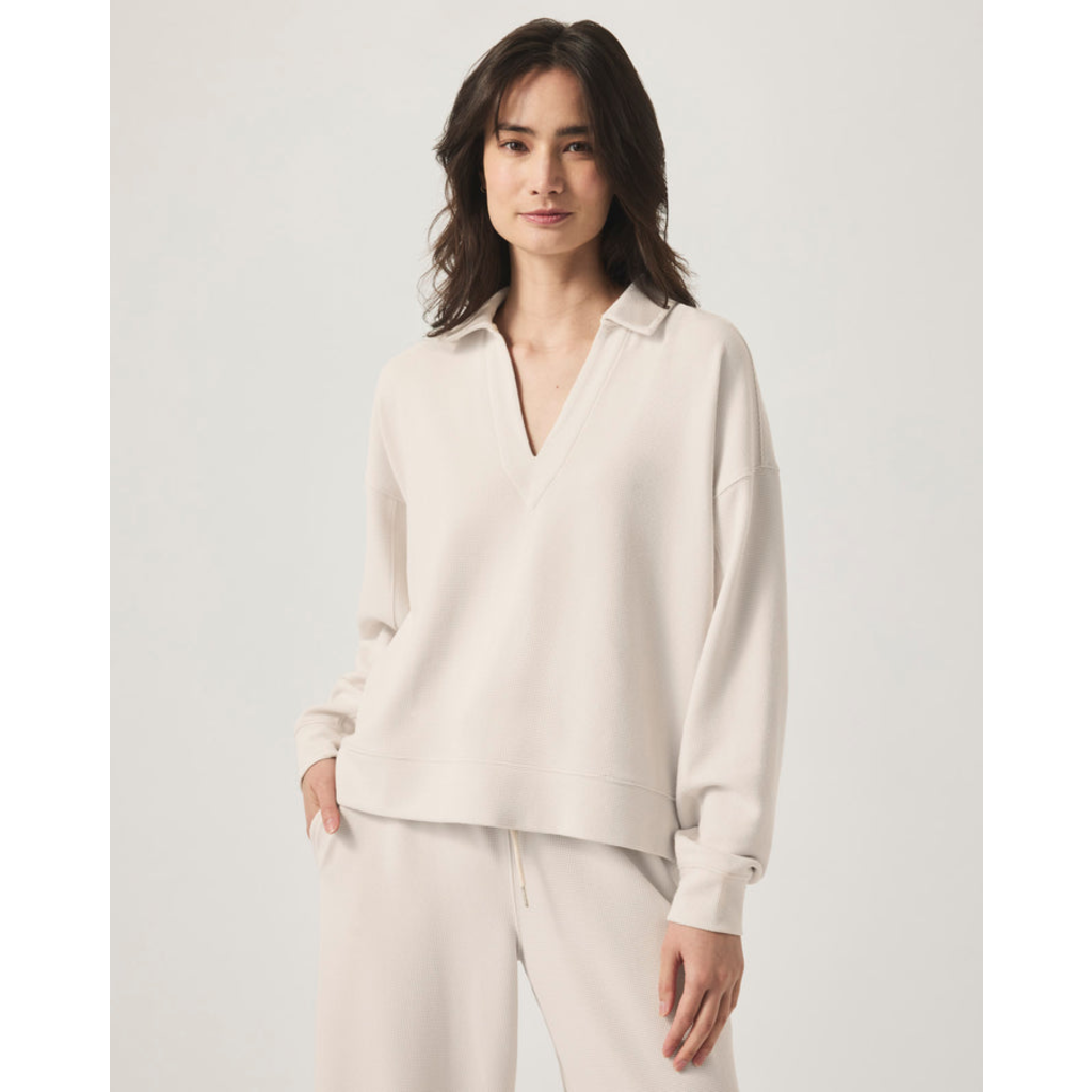 Ladies SPLENDID Splendid Waffle Scuba Polo Sweatshirt