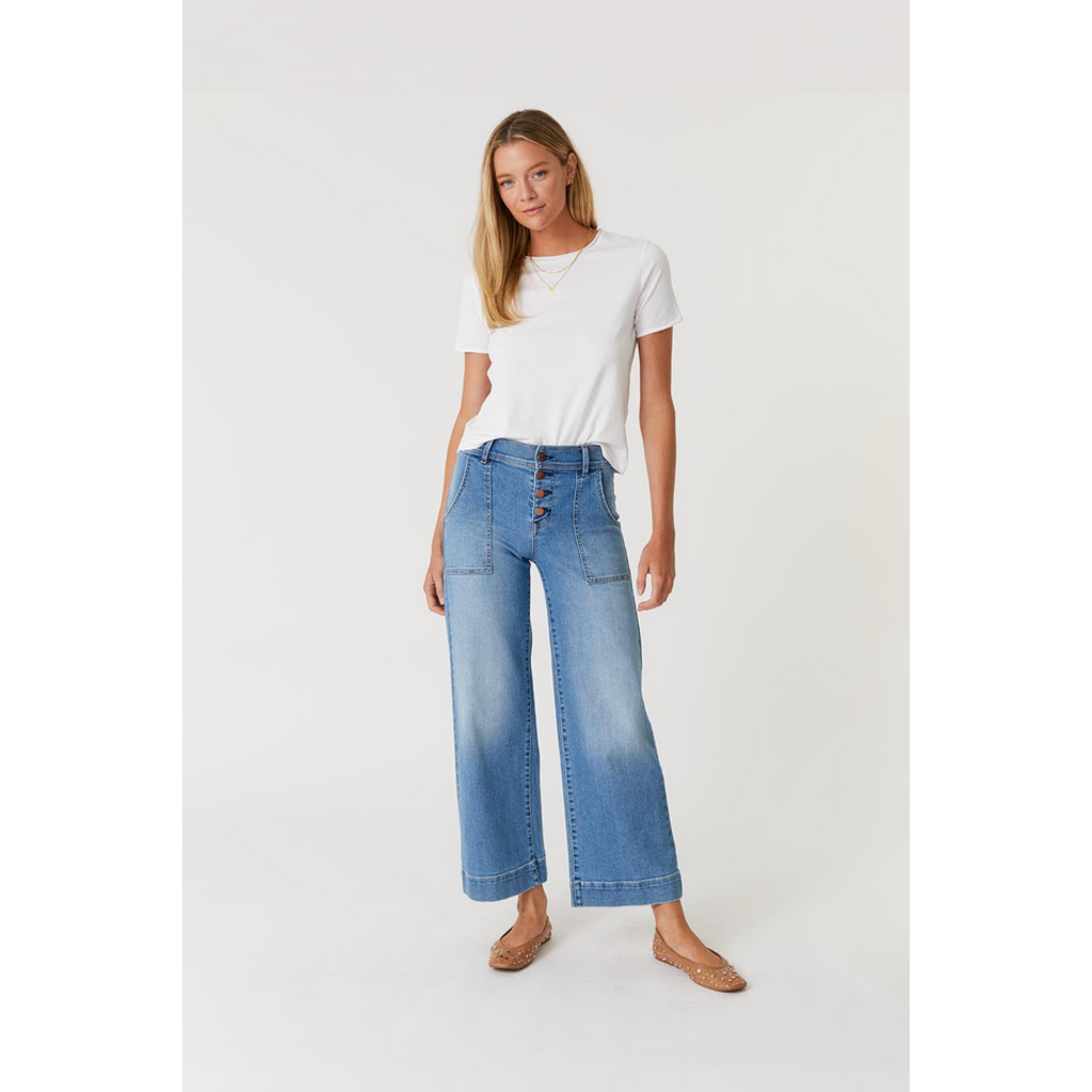 Ladies Level 99 Level 99 Camille Exposed Button Wide Leg