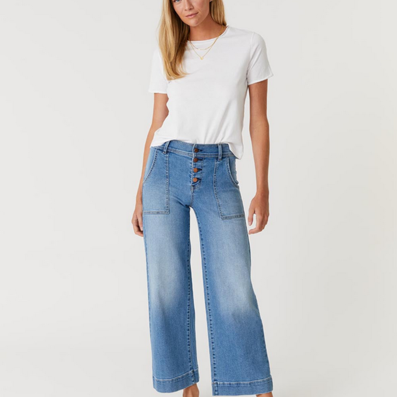 Ladies Level 99 Level 99 Camille Exposed Button Wide Leg
