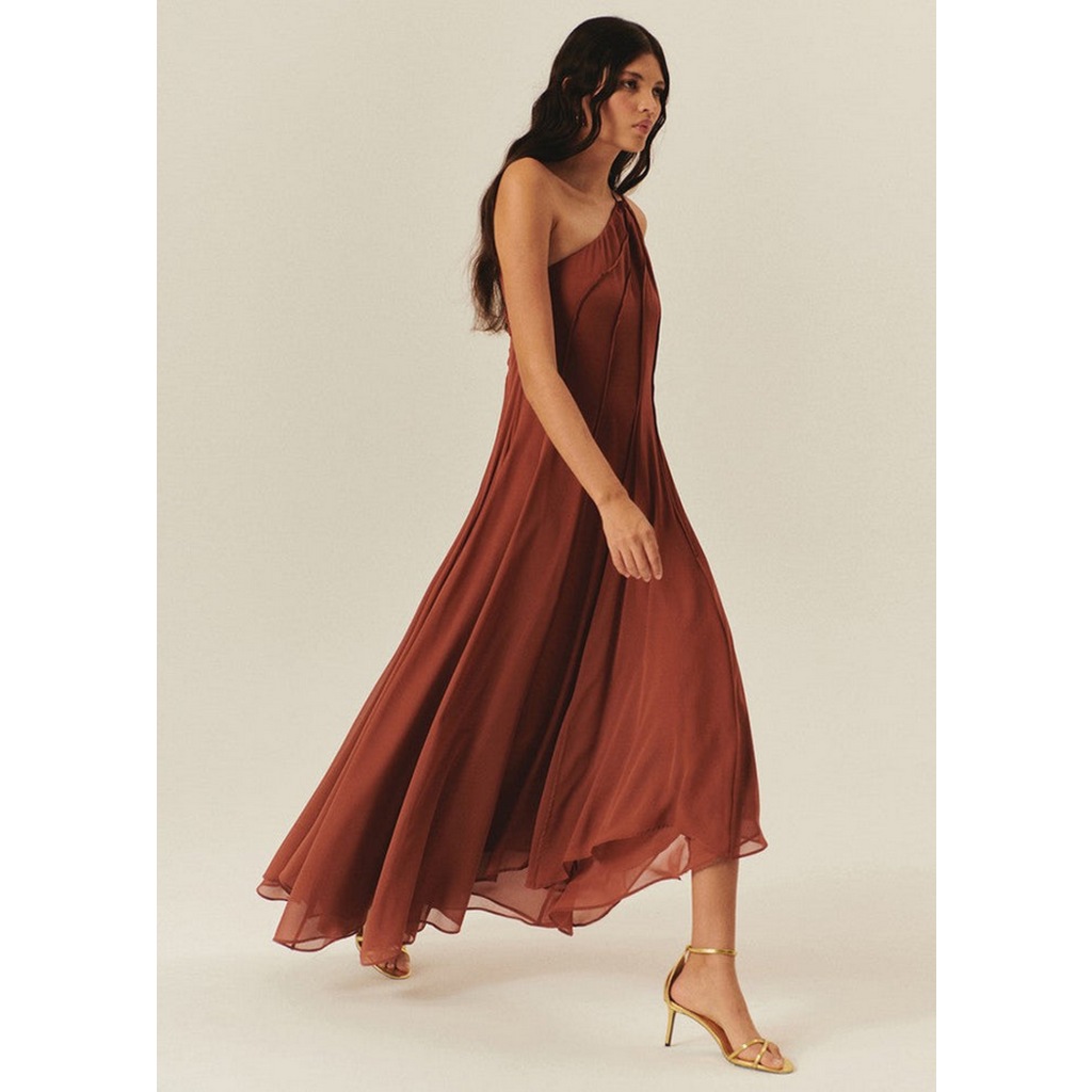 ロージールーチェ Brown Petals Dress Zayla Dress in Light Taupe | Boho Maxi | Joyfolie