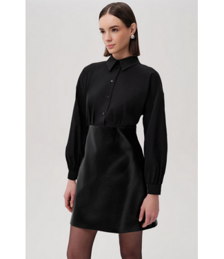 Ladies EXQUISE EXQUISE Fiori Black Faux Leather Mini Shirt Dress