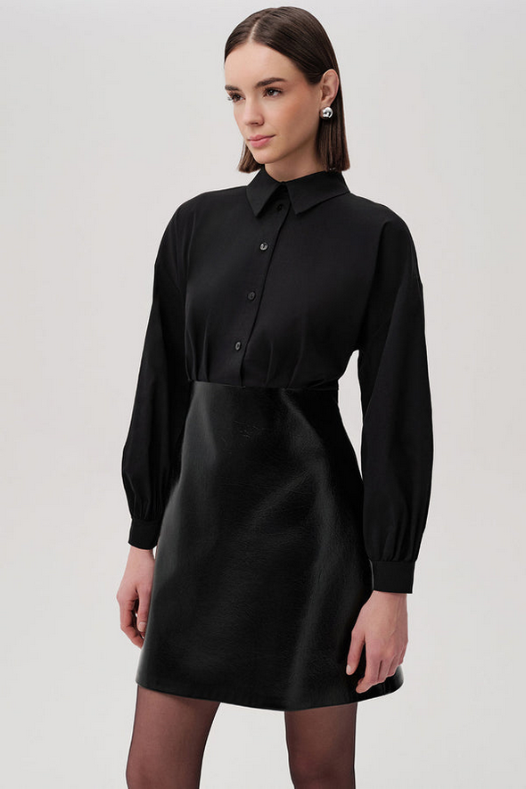 ladies black shirt dress Fiori Mini – 1 / Black Shirt Collar Colour:Cool Blue Davinci Bridal 50637 Long sheer sleeve wedding dress