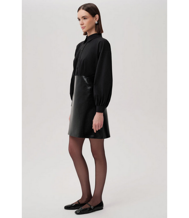 Ladies EXQUISE EXQUISE Fiori Black Faux Leather Mini Shirt Dress