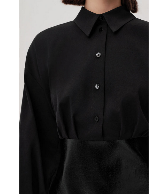 Ladies EXQUISE EXQUISE Fiori Black Faux Leather Mini Shirt Dress