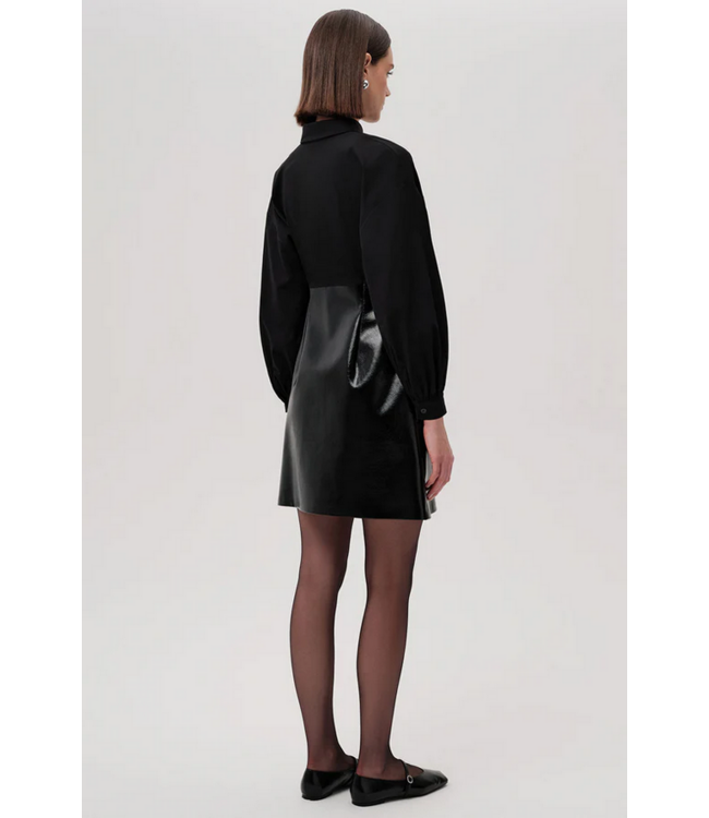 Ladies EXQUISE EXQUISE Fiori Black Faux Leather Mini Shirt Dress