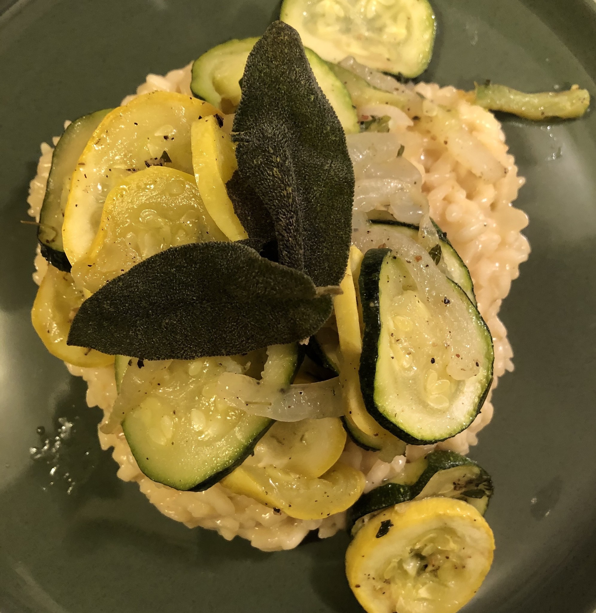 Summer Squash Risotto with Crispy Fried Sage and Parmesan