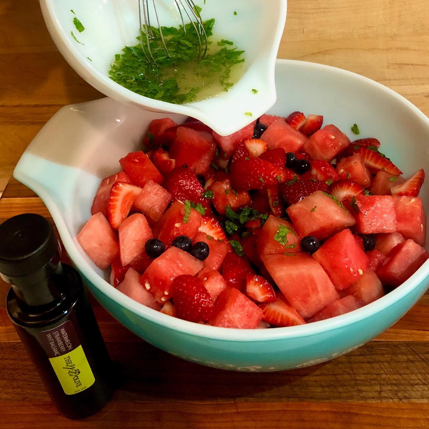 Watermelon Strawberry Balsamic Over Fresh Fruit