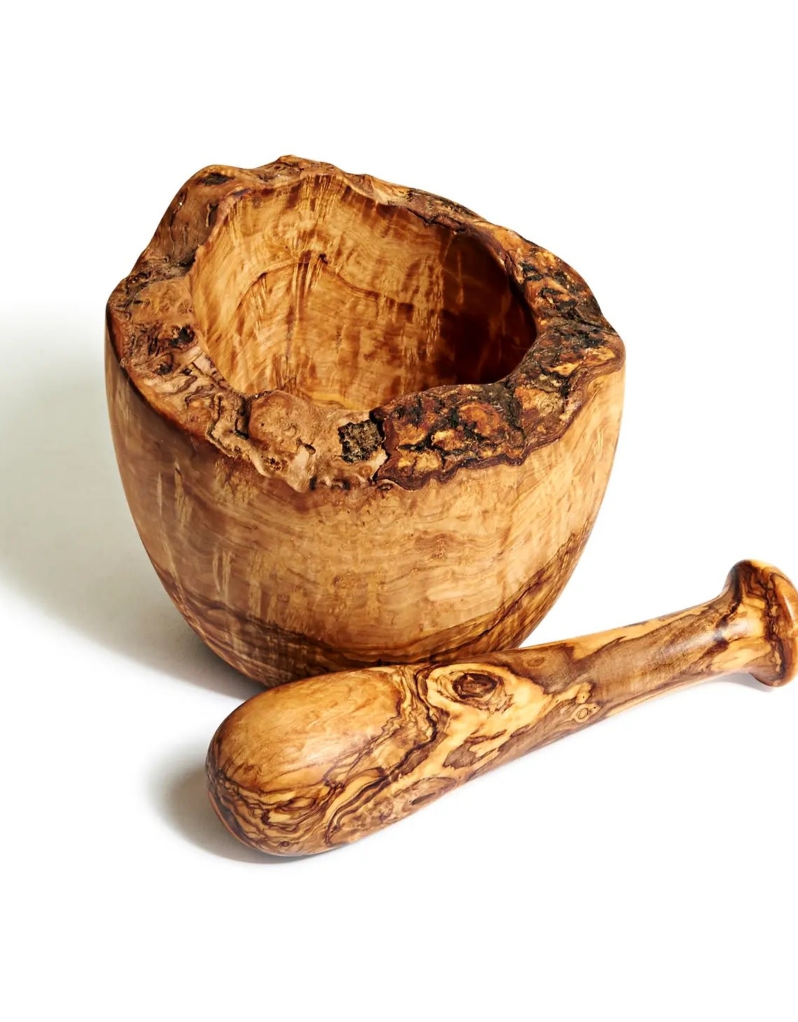 Wooden Pestle and Mortar Made from Olive Wood at BeldiNest – Round