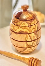 OLIVE WOOD HONEY POT WITH HONEY DIPPER