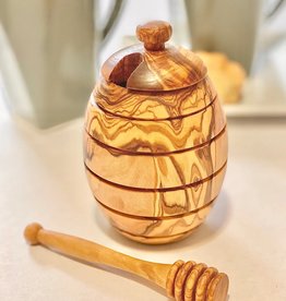 OLIVE WOOD HONEY POT WITH HONEY DIPPER