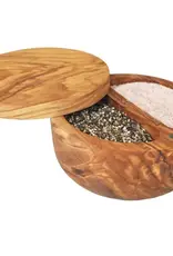 OLIVE WOOD DOUBLE SALT CELLAR