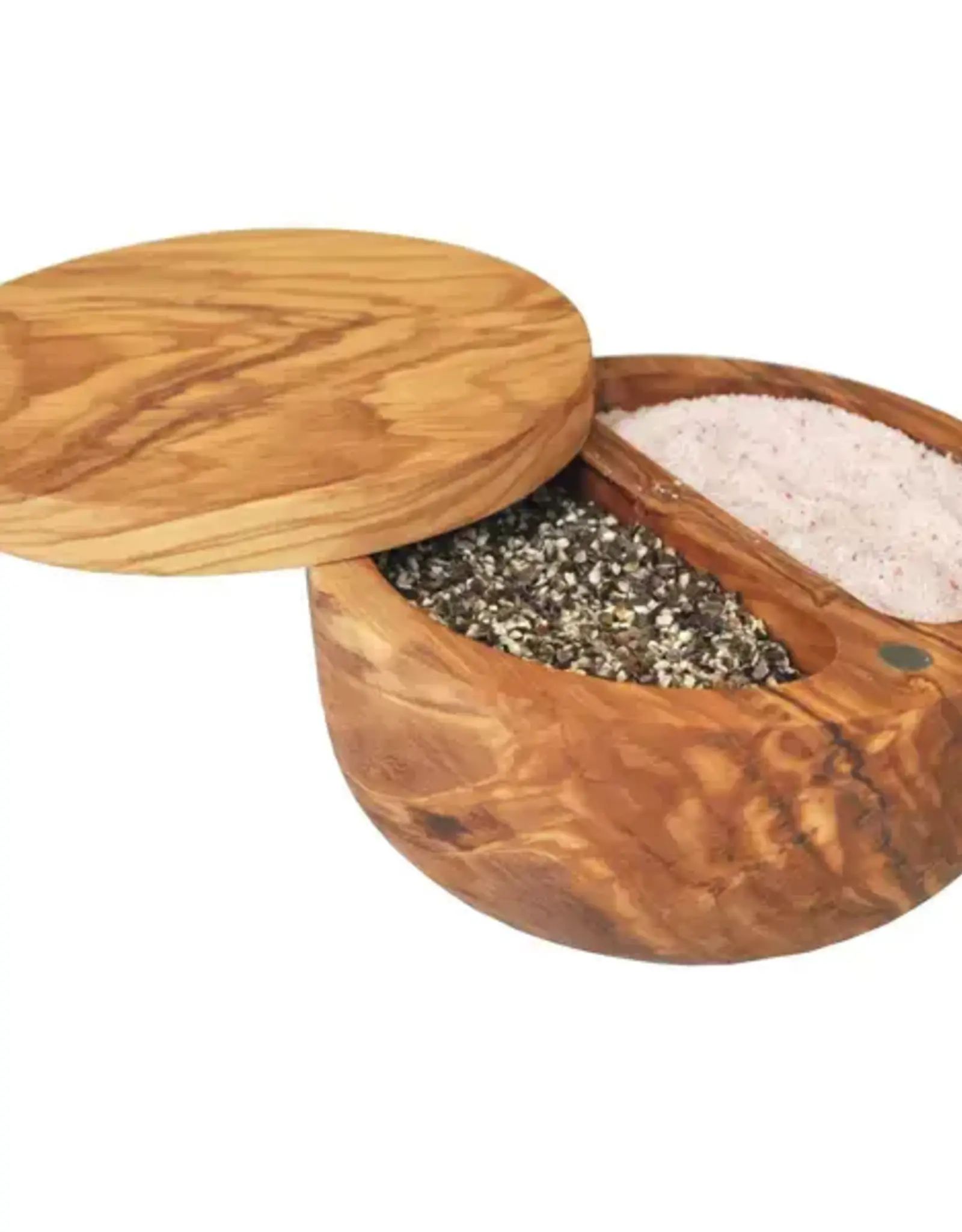OLIVE WOOD DOUBLE SALT CELLAR