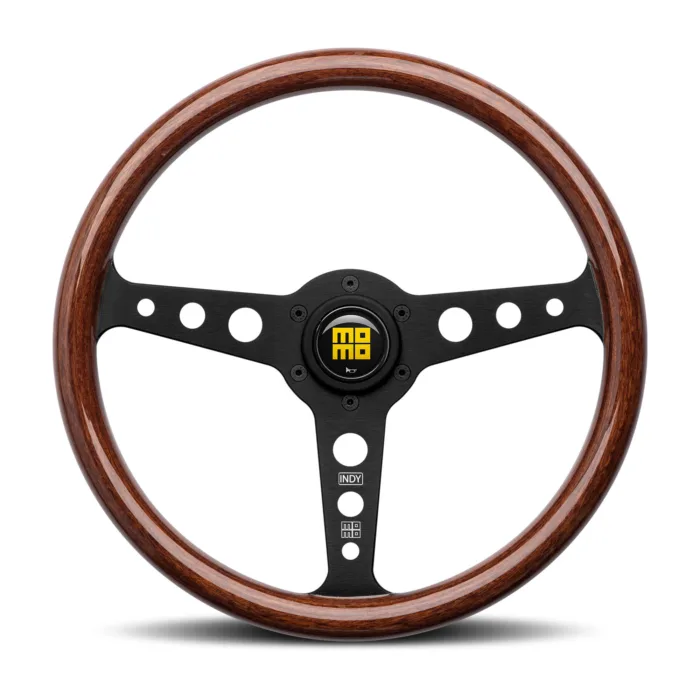 Momo Indy Steering Wheel 350 mm - Mahogany Wood/Brushed Black Spokes