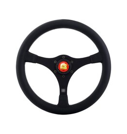Momo 1968 Racing Heritage Steering Wheel 350 mm - Black Leather/White Stitch/Brushed Black Spokes
