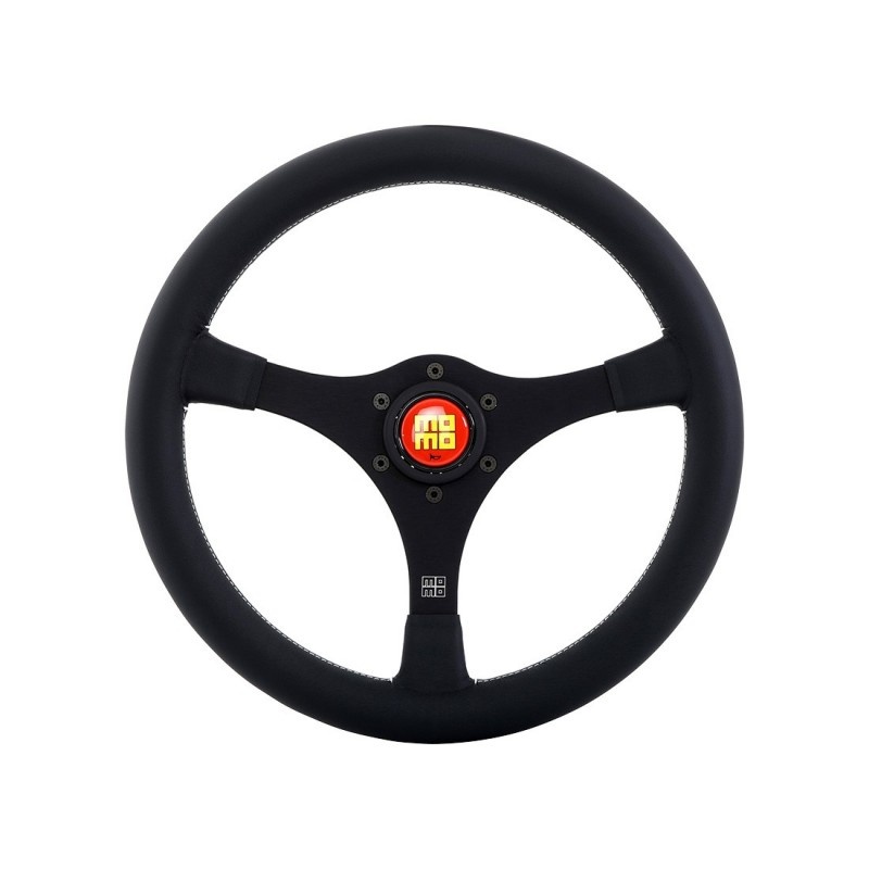 Momo 1968 Racing Heritage Steering Wheel 350 mm - Black Leather/White Stitch/Brushed Black Spokes