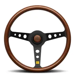 MOMO MOD07 350mm Wheel - Mahogany Wood w/ Black Anodized Aluminum Spokes & Heritage Momo Logo