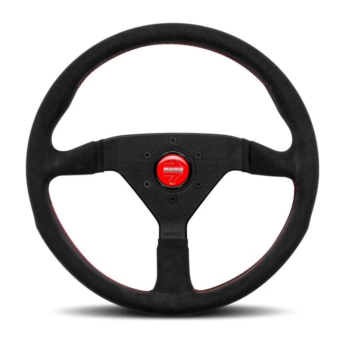 Momo Montecarlo Alcantara Steering Wheel 320 mm - Black/Red Stitch/Black Spokes