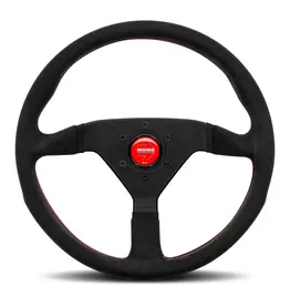 Momo Montecarlo Alcantara Steering Wheel 350 mm - Black/Red Stitch/Black Spokes