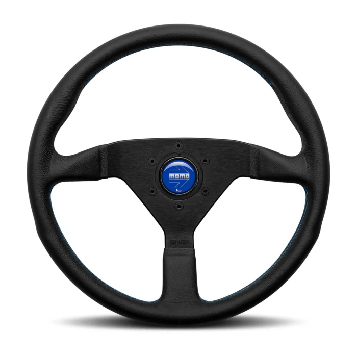 Momo Montecarlo Steering Wheel 350 mm - Black Leather/Blue Stitch/Black Spokes