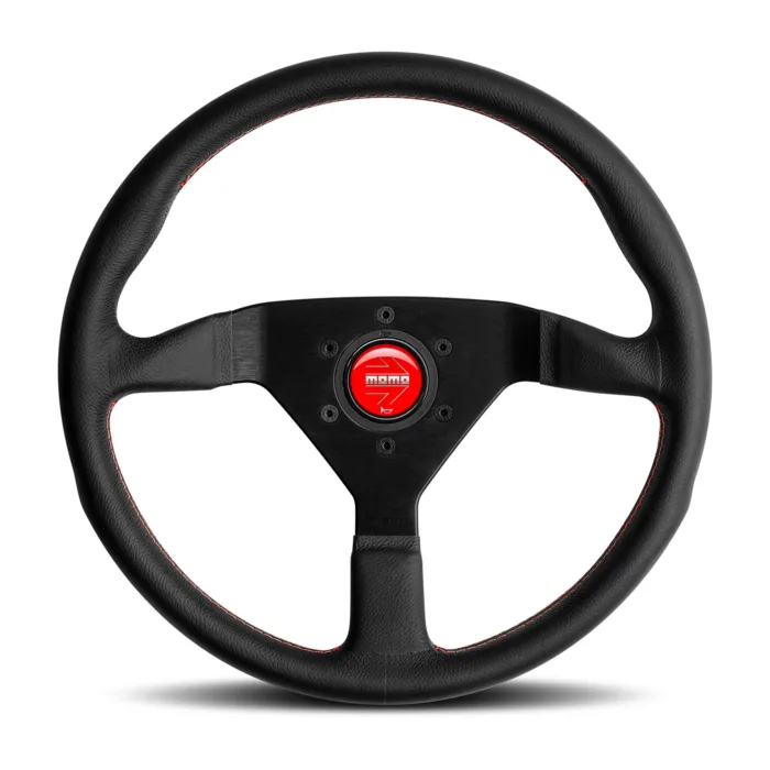 Momo Montecarlo Steering Wheel 350 mm - Black Leather/Red Stitch/Black Spokes