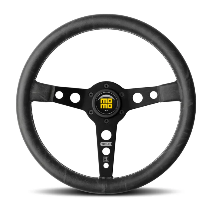 Momo Prototip Heritage Steering Wheel 350 mm - Black Leather/White Stitch/Black Spokes