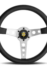 Momo Prototipo Steering Wheel 350 mm - Black Leather/White Stitch/Brshd Spokes