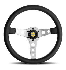 Momo Prototipo Steering Wheel 350 mm - Black Leather/Wht Stitch/Brshd Spokes