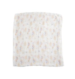 Little Unicorn deluxe muslin swaddle- rainbows & raindrops