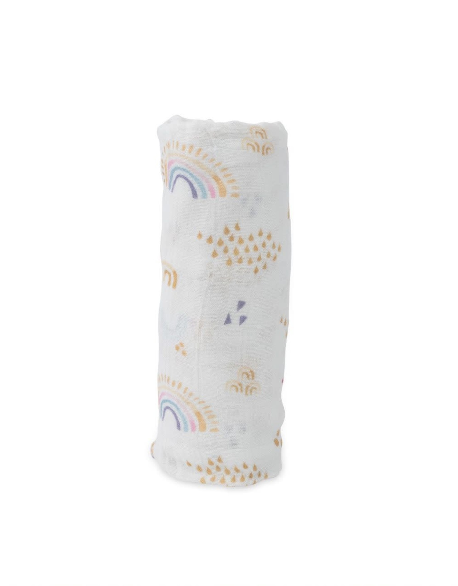 Little Unicorn deluxe muslin swaddle- rainbows & raindrops