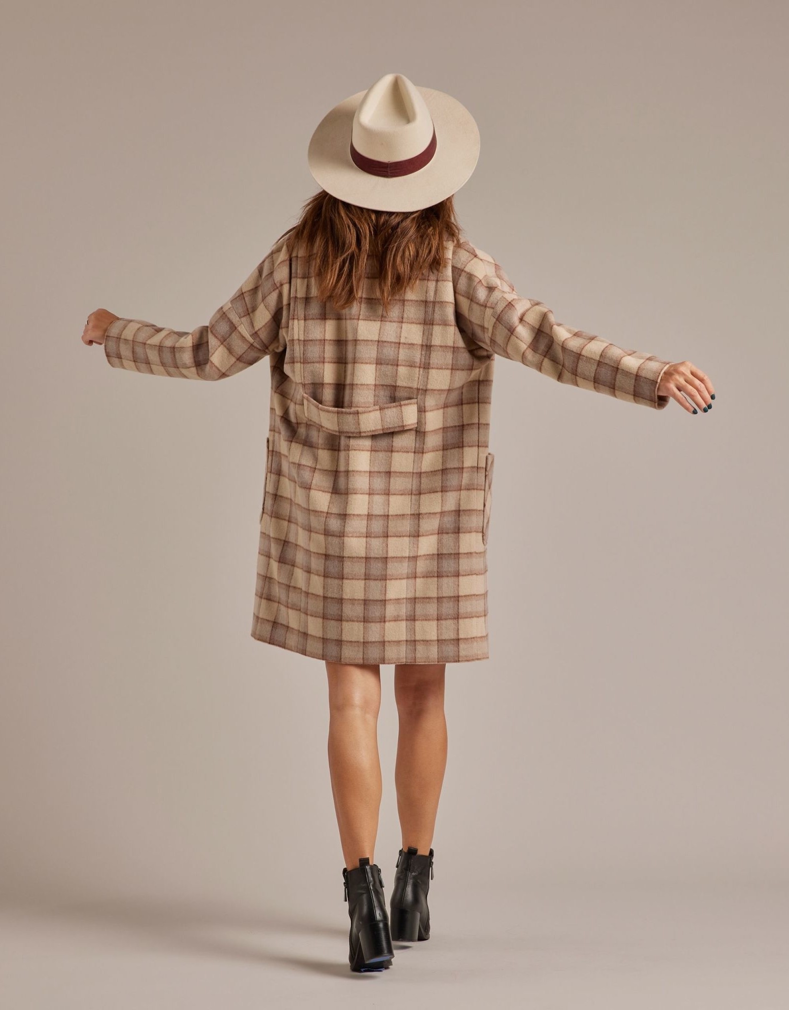 Rylee and Cru longline coat- grey plaid