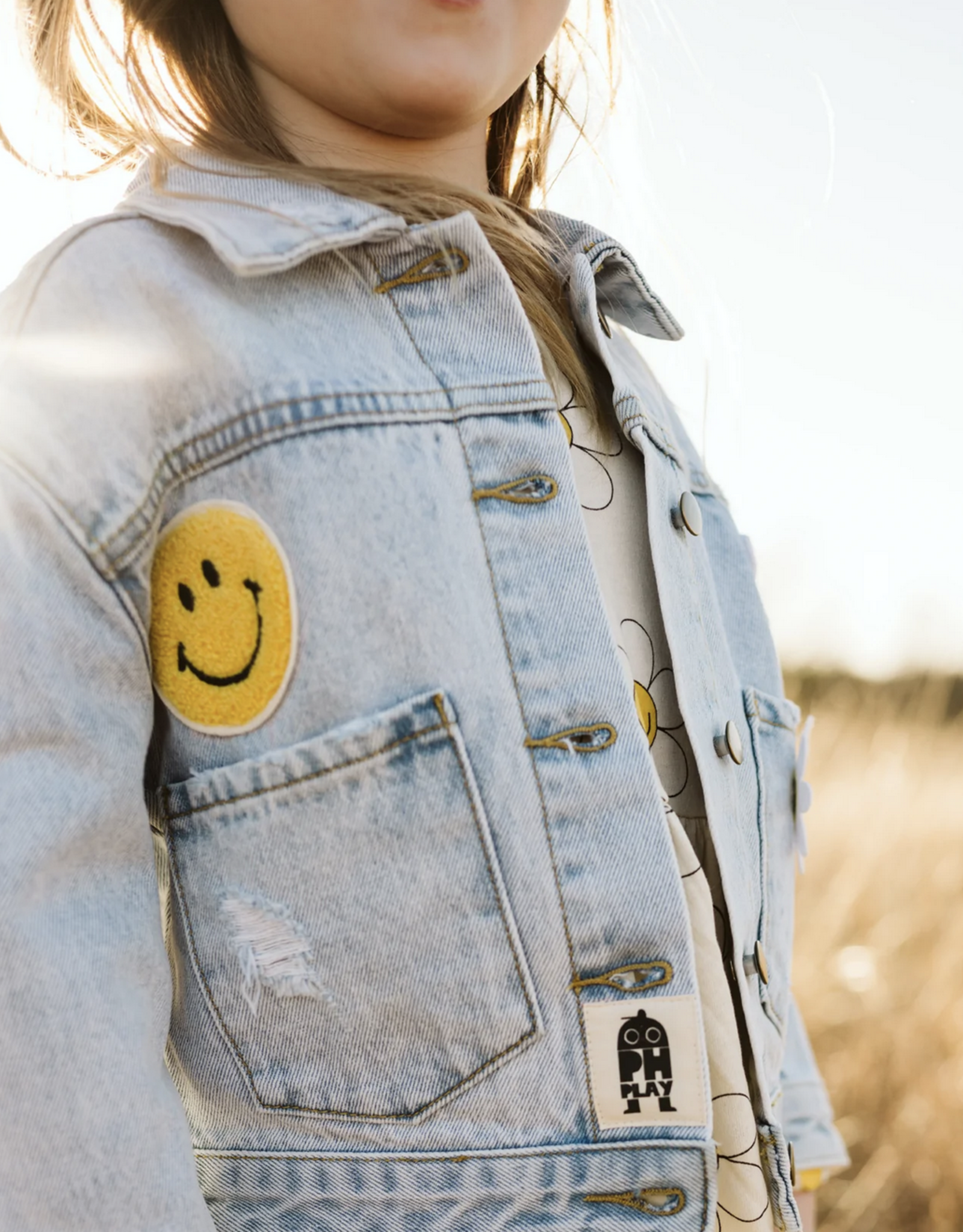 Petite Hailey patched denim jacket- daisy