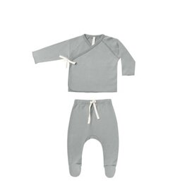 Quincy Mae WRAP TOP + FOOTED PANT SET || DUSTY BLUE