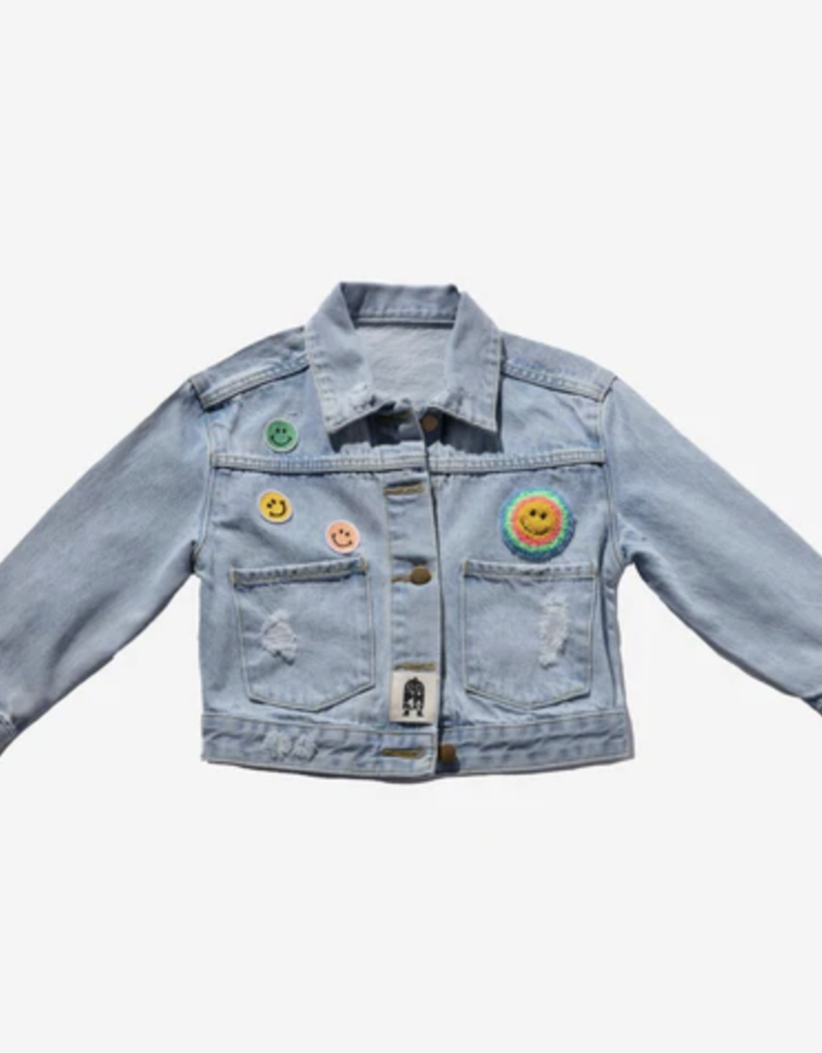 Petite Hailey patch denim jacket- multi smile