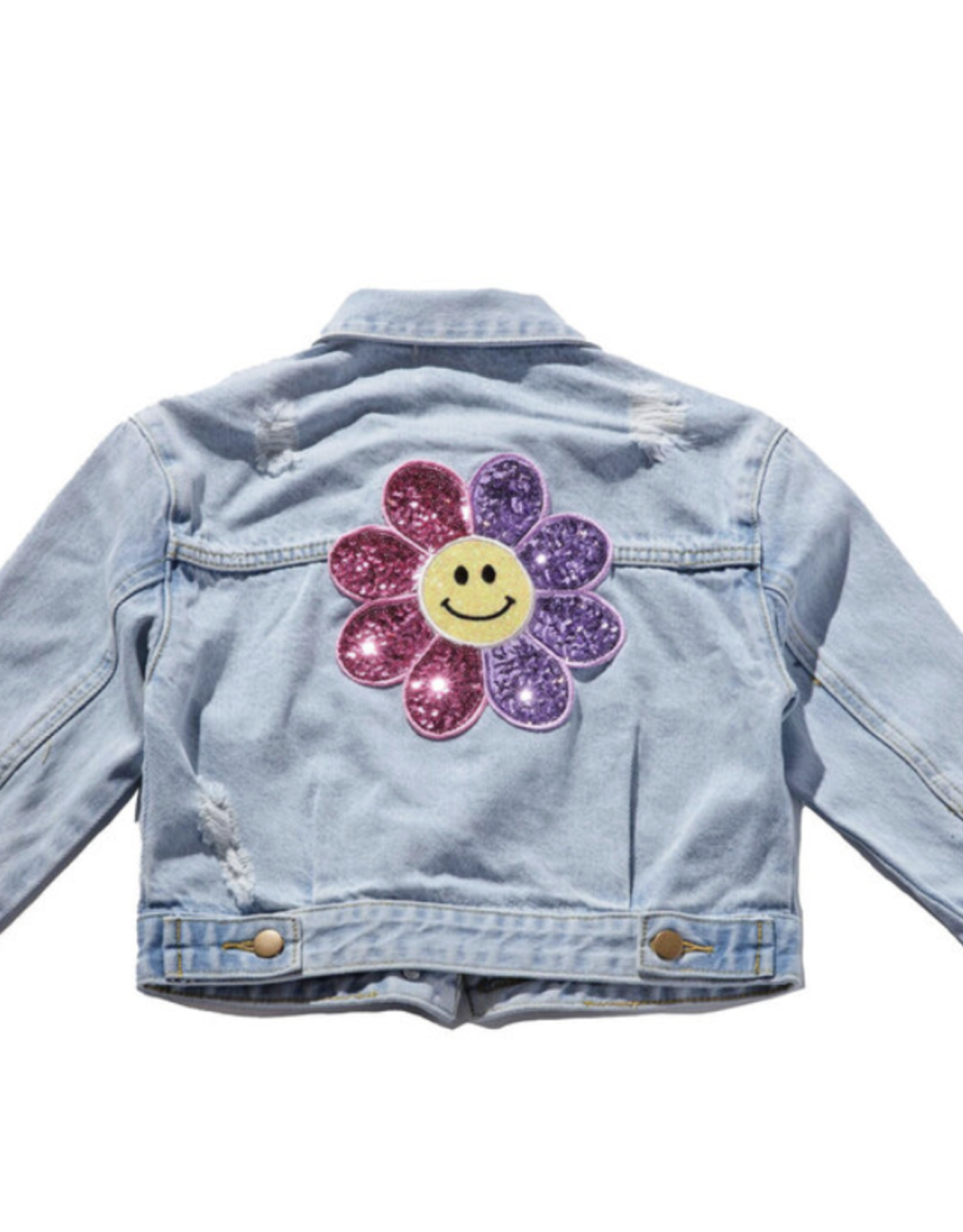 Petite Hailey patch denim jacket- pink daisy