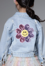 Petite Hailey patch denim jacket- pink daisy