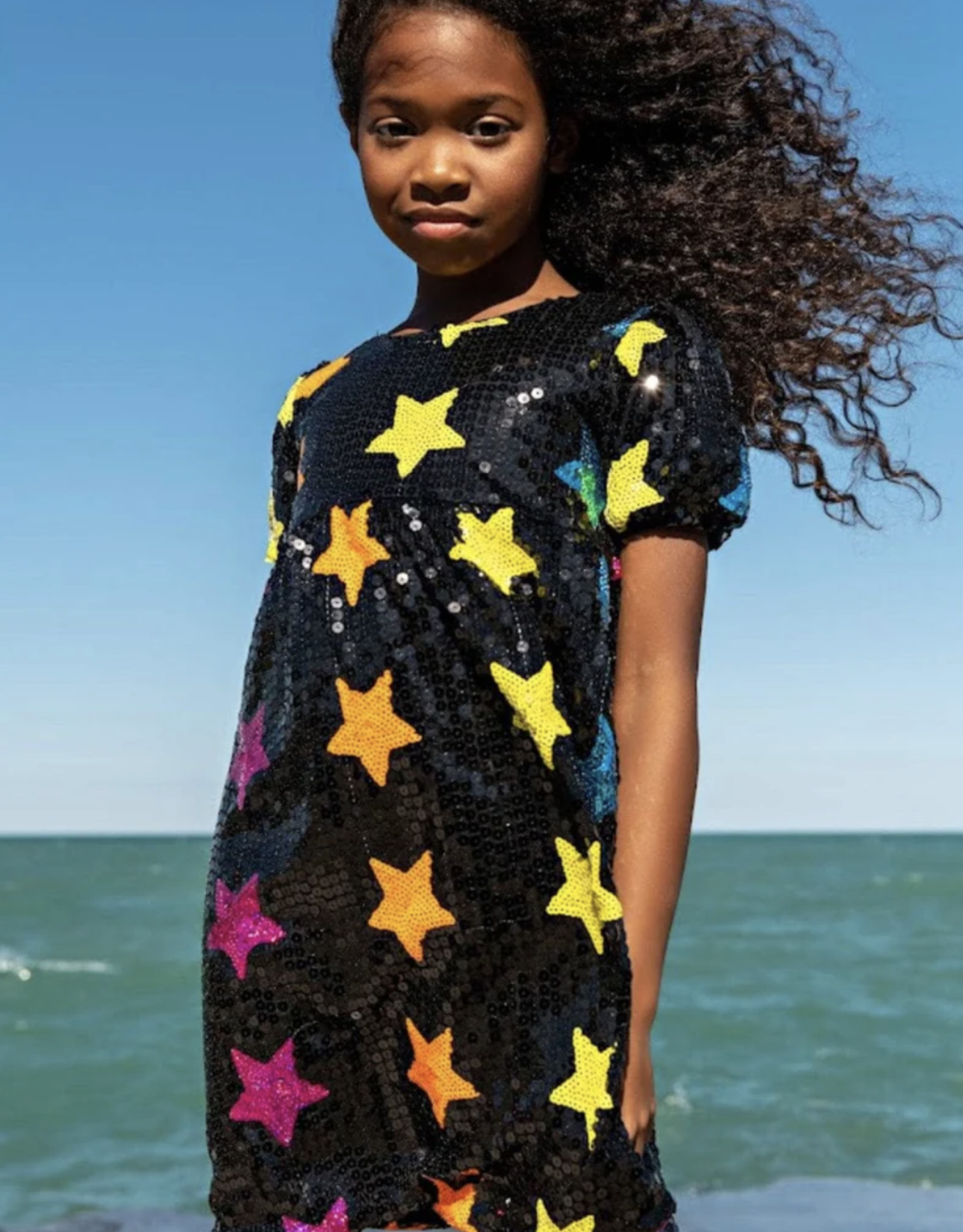 Lola & the Boys black sequin stars dress