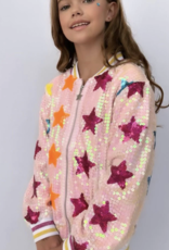 Lola & the Boys rainbow stars sequin bomber