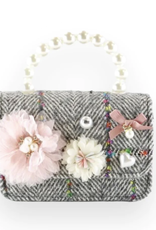 Doe A Dear pearl handle tweed purse- grey