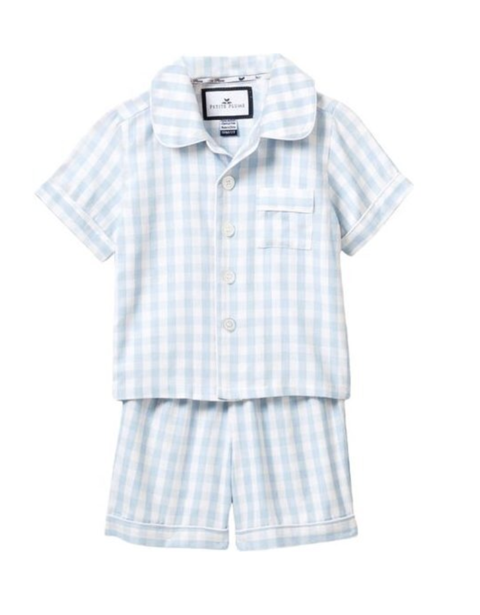 petite plume pajama short set- light blue gingham